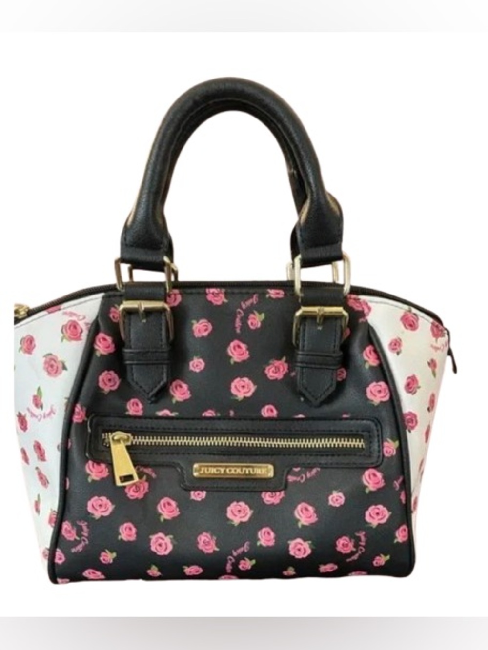 Juicy Couture Dusty Rose Promenade Black & White Floral Satchel Pink Rose NWOT